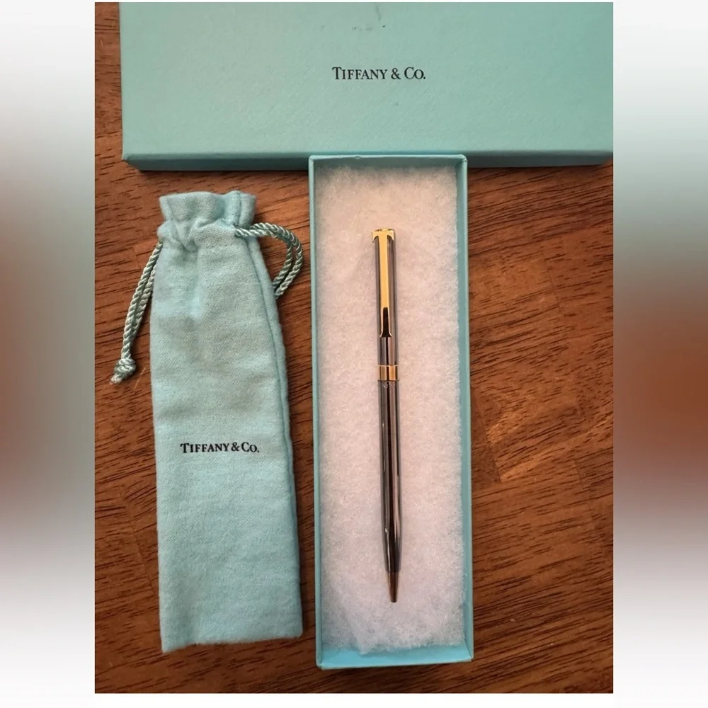 TIFFANY & CO. T Clip Ballpoint Pen Silver / Gold Tone In Original Box Germany - Picture 1 of 8